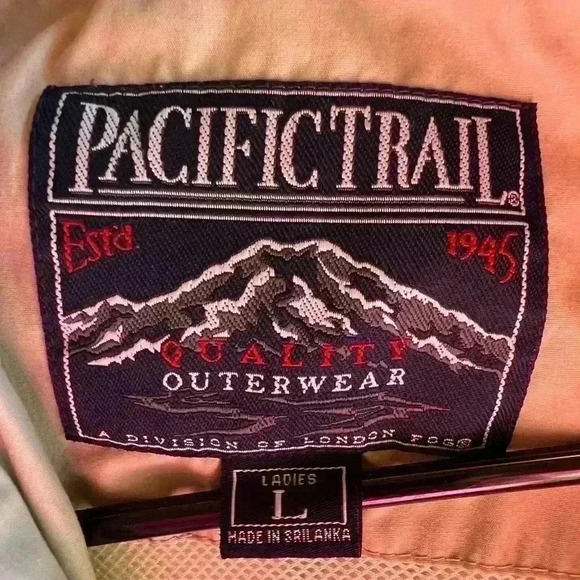 Pacific Trail Ladies Sz L Hooded Raincoat/Windbreaker Tan & Off White - Picture 5 of 5